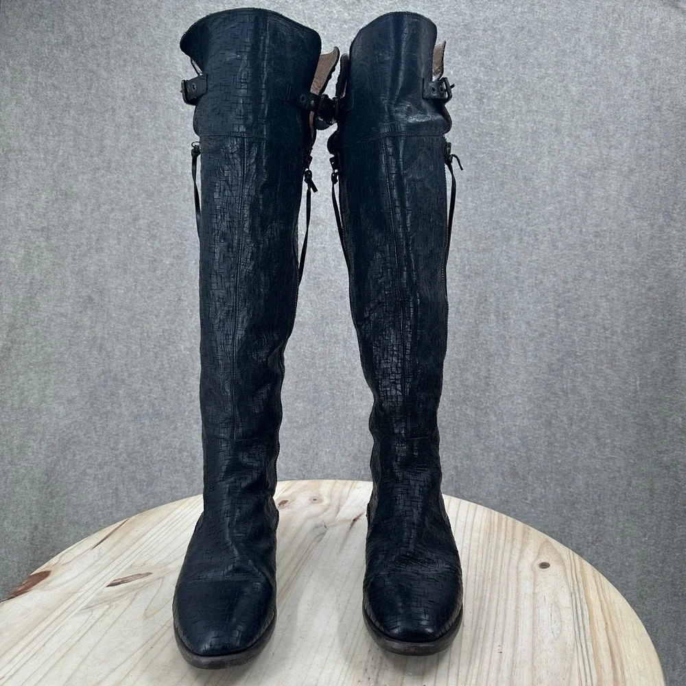 UGG Nicoletta Tall Boots Womens 10 Black Leather Over The Knee Flat Weave